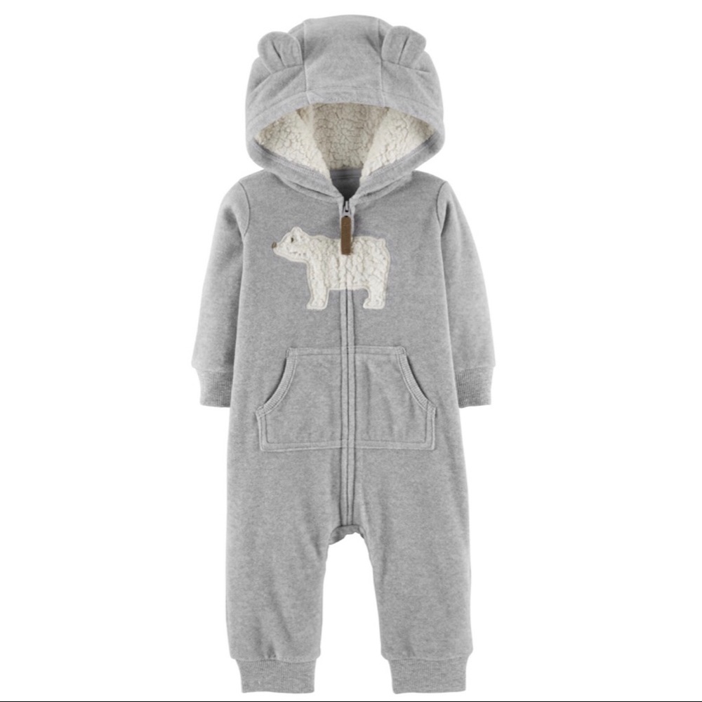 Zip-up Polar Bear Hooded Jumpsuit